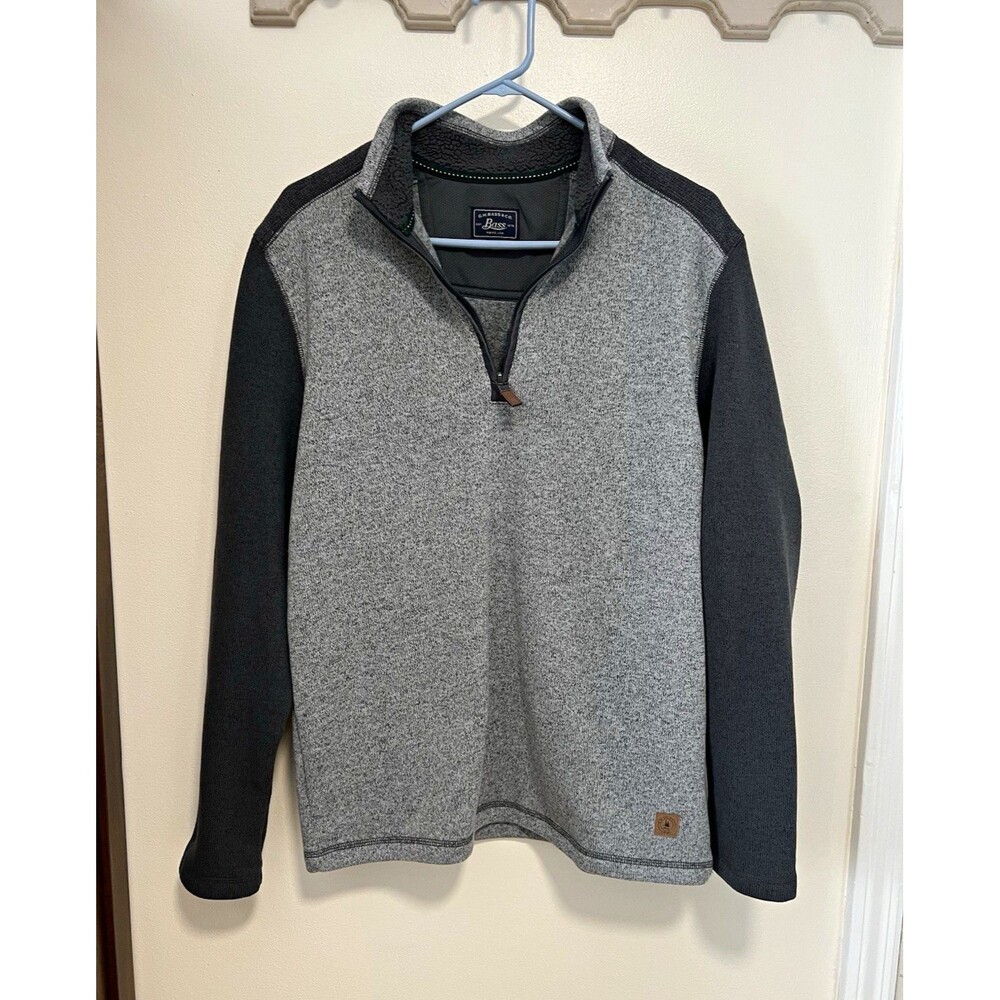 G.H. Bass & Co. Mens 1/4 Zip Fleece Pullover Sweater M Gray Black Logo